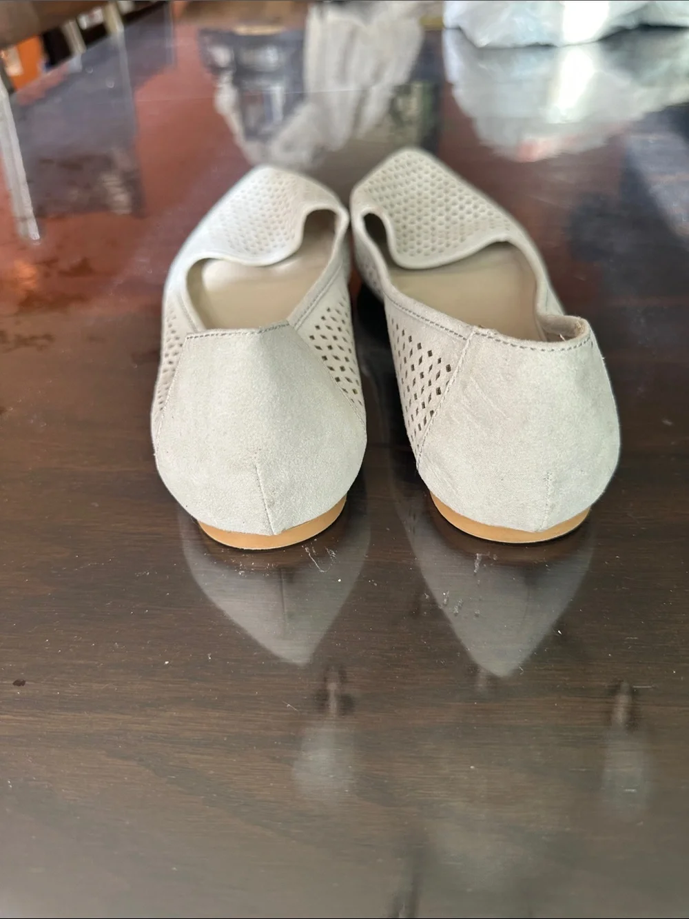 MIA Perforated Pointed Toe Slip-On Flats in Light Gray